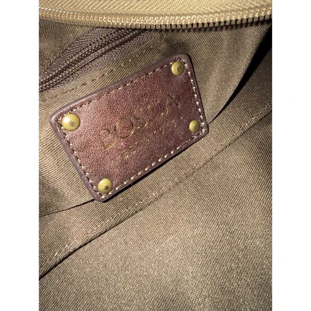 Bosca Leather & Canvas Messenger Bag Briefcase Tan & Brown Attache Laptop Work